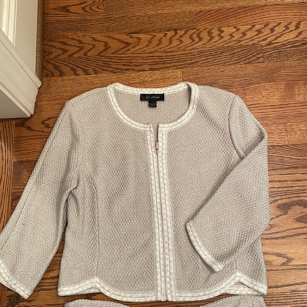 St. John Tan Knit Skirt Suit - Picture 2 of 7